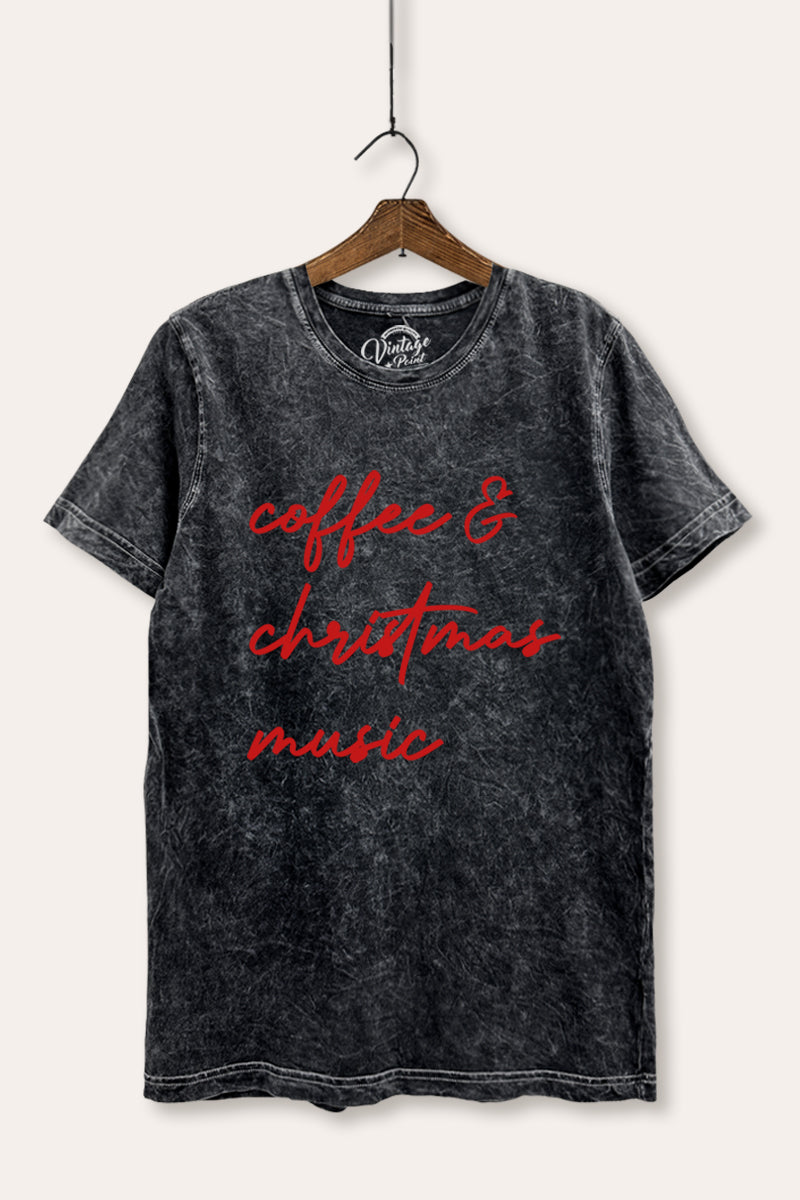 "coffee & christmas music" typography mineral wash relaxed t-shirt