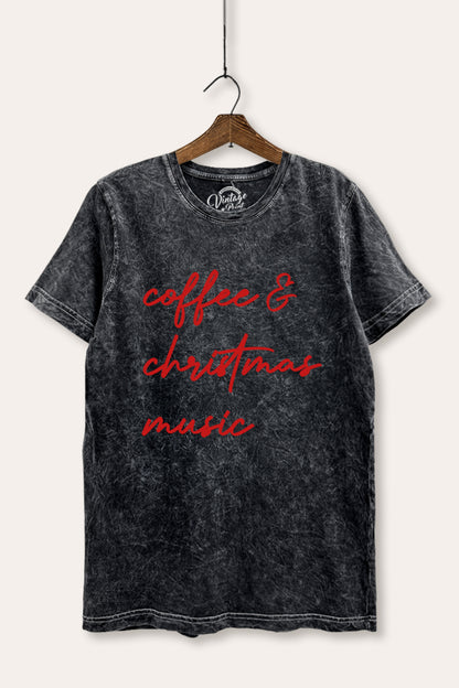 Coffee & Christmas Music Graphic Mineral Wash Relaxed Tee