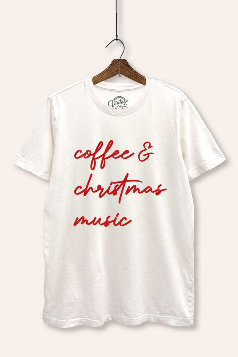 "coffee & christmas music" typography mineral wash relaxed t-shirt