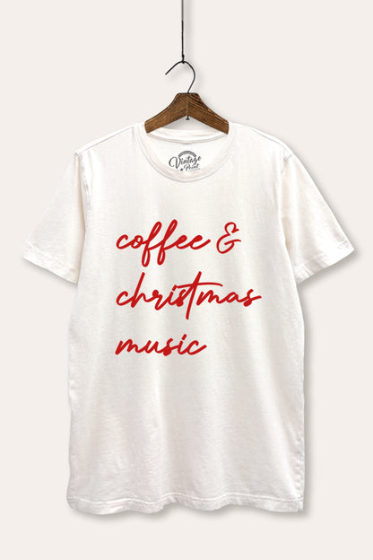 Coffee & Christmas Music Graphic Mineral Wash Relaxed Tee