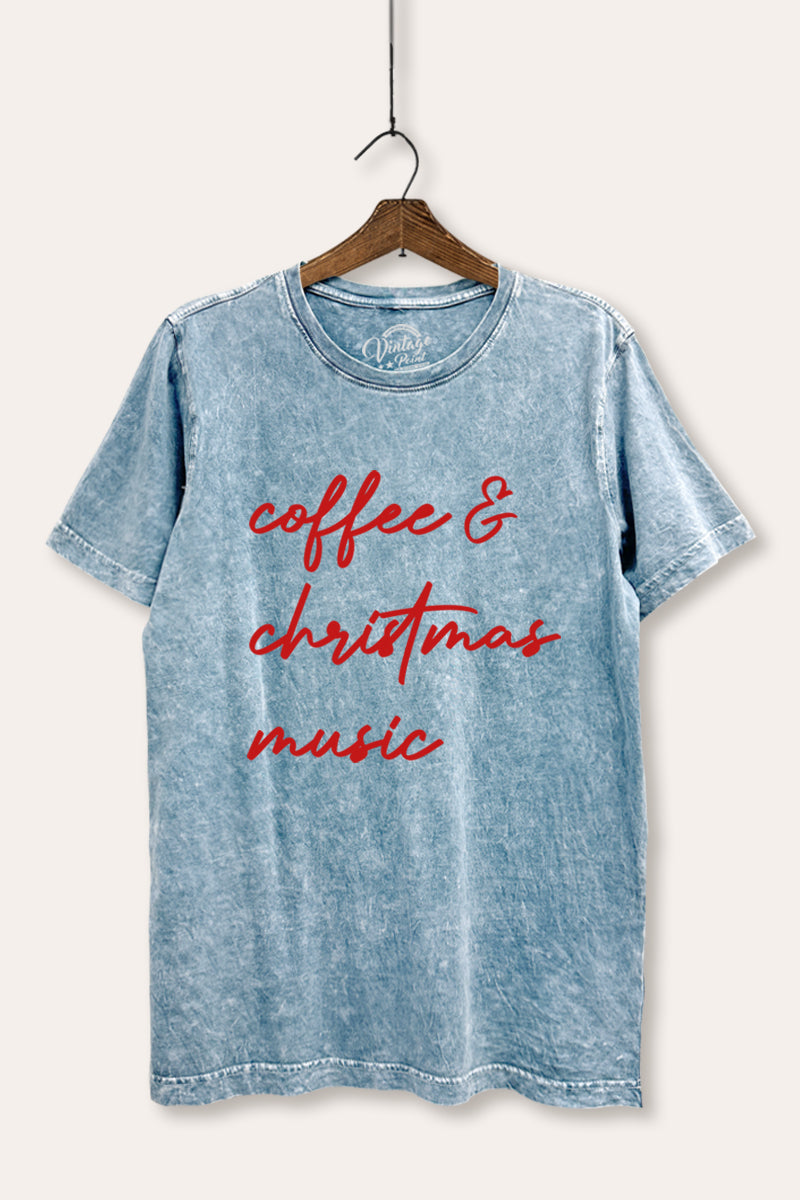 "coffee & christmas music" typography mineral wash relaxed t-shirt