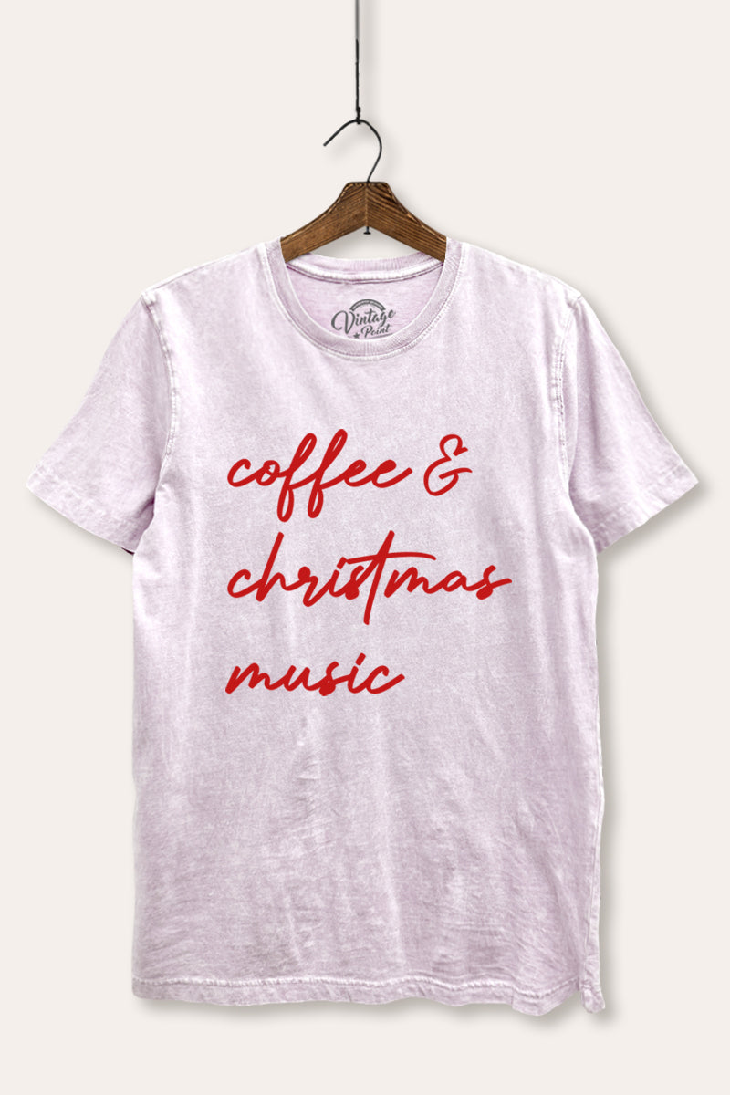 "coffee & christmas music" typography mineral wash relaxed t-shirt