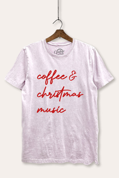 Coffee & Christmas Music Graphic Mineral Wash Relaxed Tee