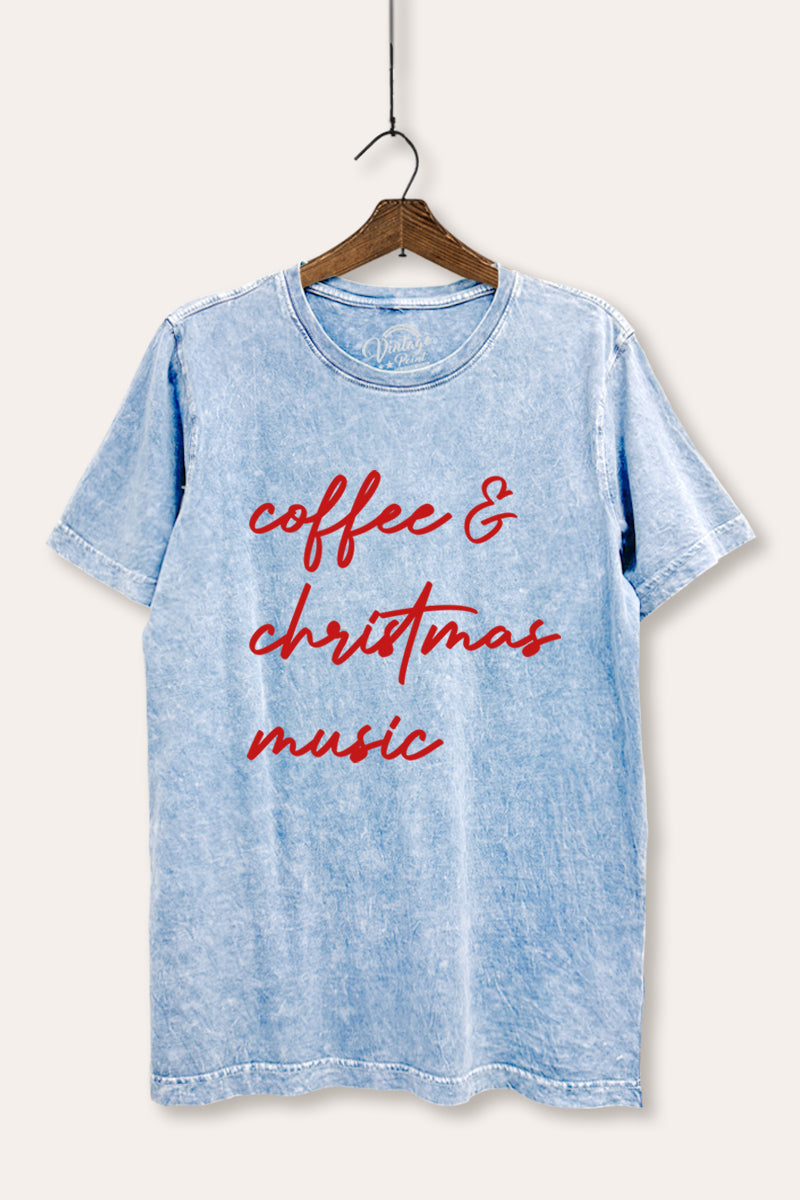 "coffee & christmas music" typography mineral wash relaxed t-shirt