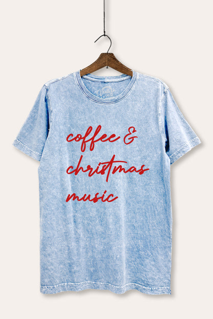 Coffee & Christmas Music Graphic Mineral Wash Relaxed Tee