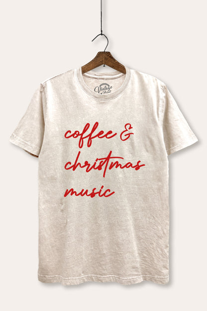 Coffee & Christmas Music Graphic Mineral Wash Relaxed Tee
