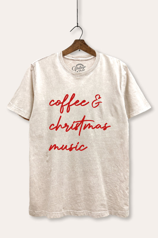 "coffee & christmas music" typography mineral wash relaxed t-shirt