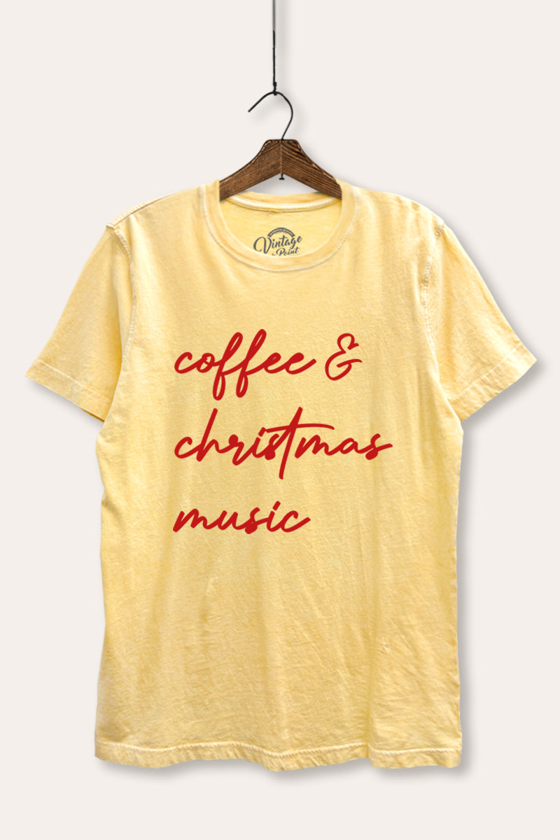 "coffee & christmas music" typography mineral wash relaxed t-shirt