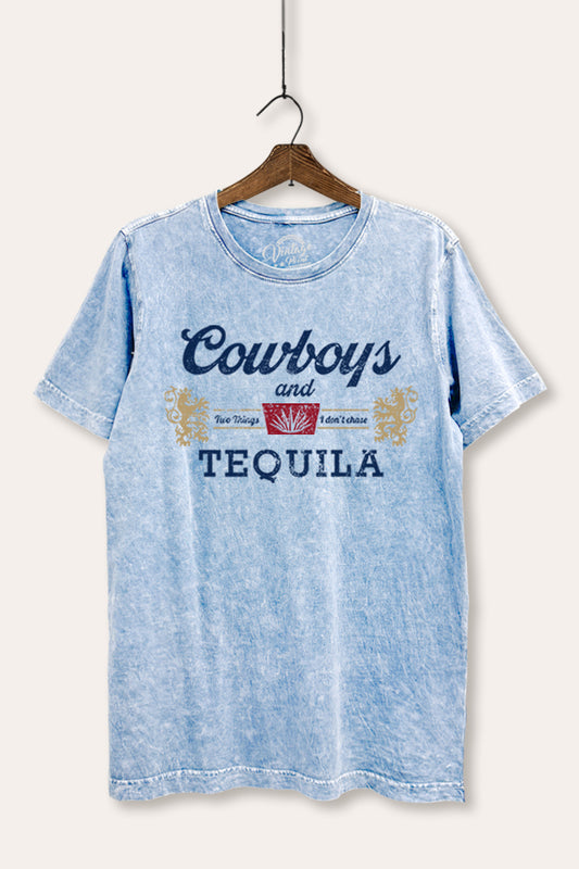 "cowboys & tequila" graphic mineral wash relaxed tee