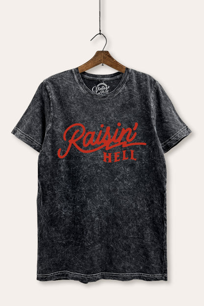 Raisin' Hell Retro Graphic Mineral Wash Relaxed Tee