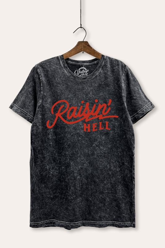 Raisin' Hell Retro Graphic Mineral Wash Relaxed Tee