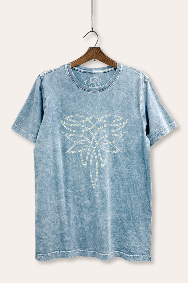 western cowboy boots toe stitch pattern mineral wash relaxed graphic t-shirt