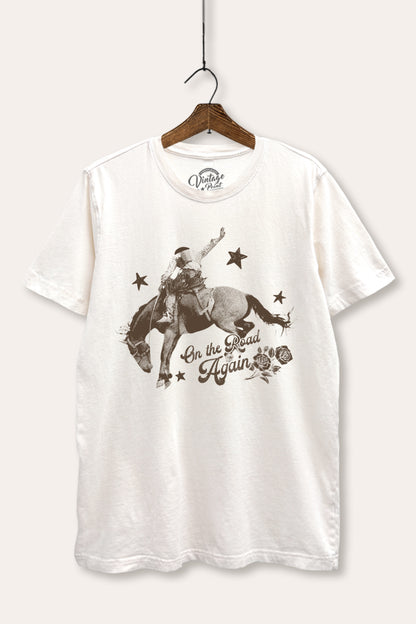 On The Road Again Cowboy Graphic Mineral Wash Relaxed Tee
