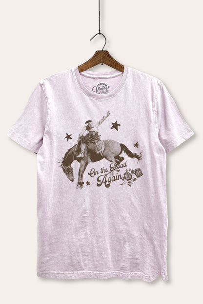 On The Road Again Cowboy Graphic Mineral Wash Relaxed Tee
