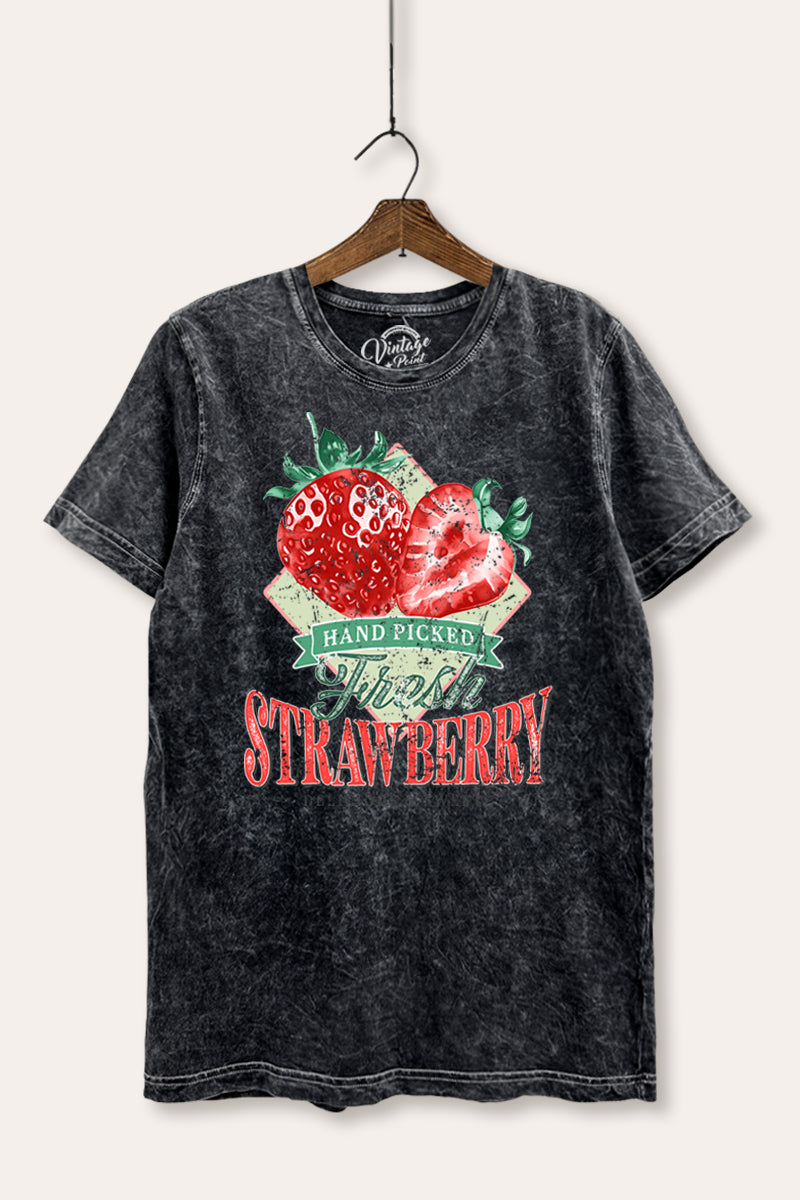 Distressed Strawberry Fruit Graphic Mineral Wash Relaxed Tee