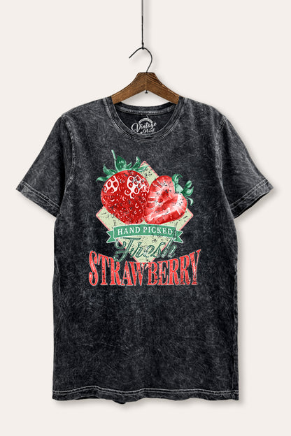 Distressed Strawberry Fruit Graphic Mineral Wash Relaxed Tee