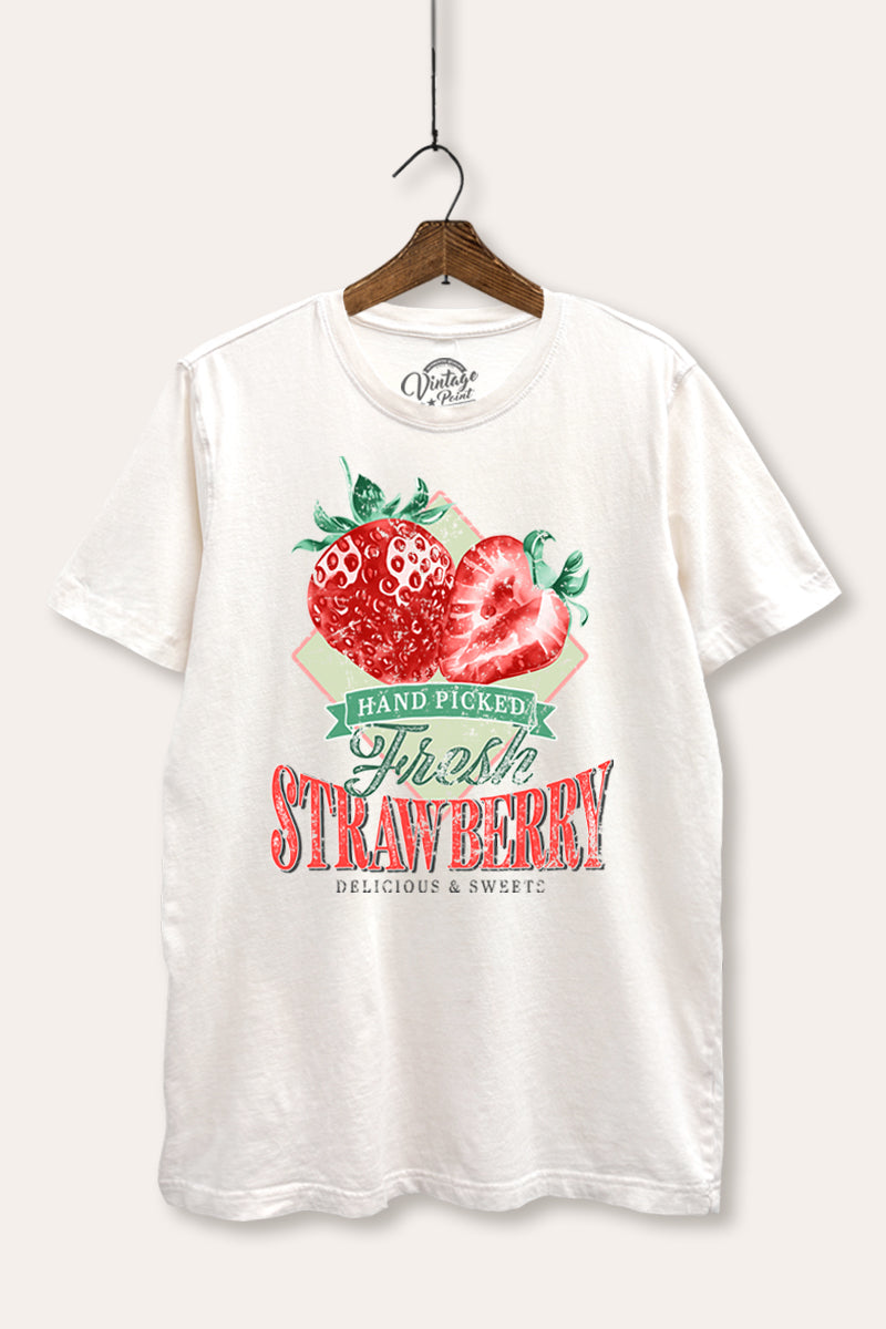 Distressed Strawberry Fruit Graphic Mineral Wash Relaxed Tee