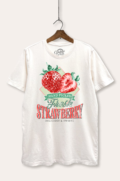 Distressed Strawberry Fruit Graphic Mineral Wash Relaxed Tee