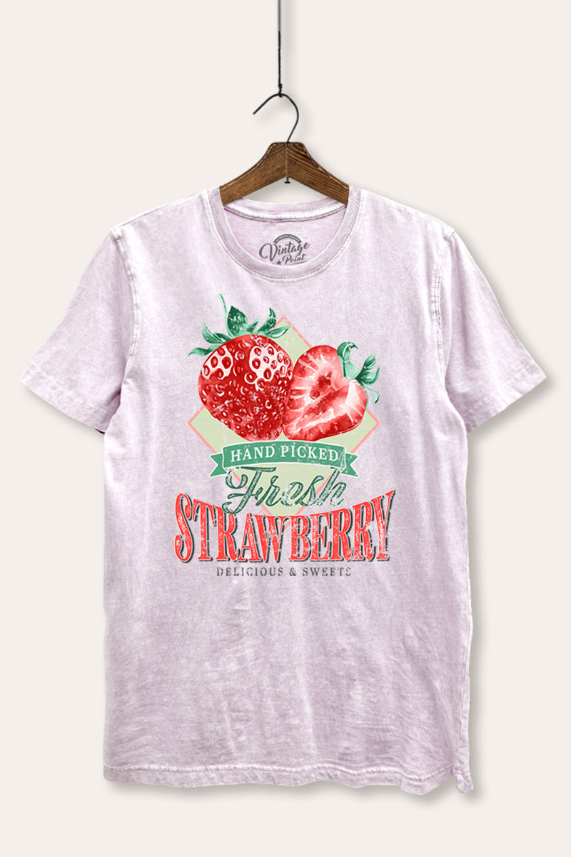 Distressed Strawberry Fruit Graphic Mineral Wash Relaxed Tee