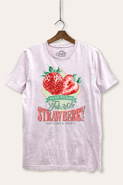 Distressed Strawberry Fruit Graphic Mineral Wash Relaxed Tee