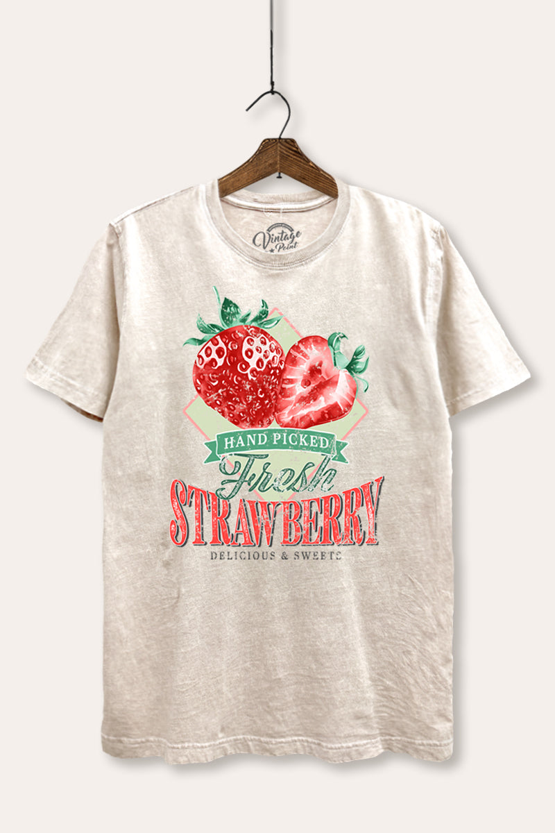 Distressed Strawberry Fruit Graphic Mineral Wash Relaxed Tee