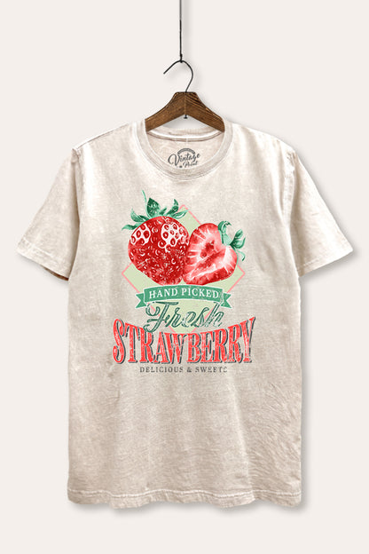 Distressed Strawberry Fruit Graphic Mineral Wash Relaxed Tee