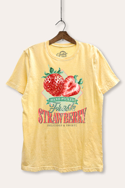 Distressed Strawberry Fruit Graphic Mineral Wash Relaxed Tee
