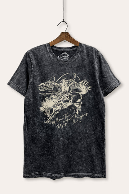 Where The West Begins Cowboy Graphic Mineral Wash Relaxed Tee