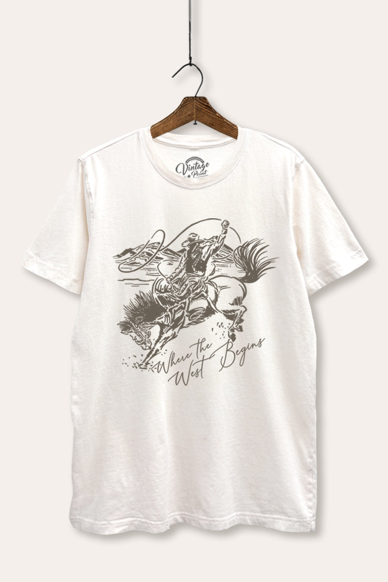 Where The West Begins Cowboy Graphic Mineral Wash Relaxed Tee
