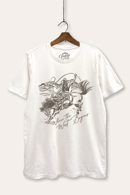 Where The West Begins Cowboy Graphic Mineral Wash Relaxed Tee