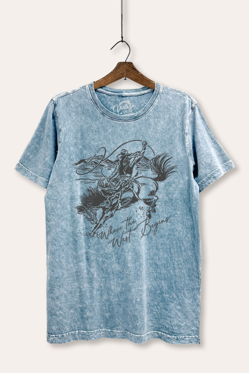 Where The West Begins Cowboy Graphic Mineral Wash Relaxed Tee