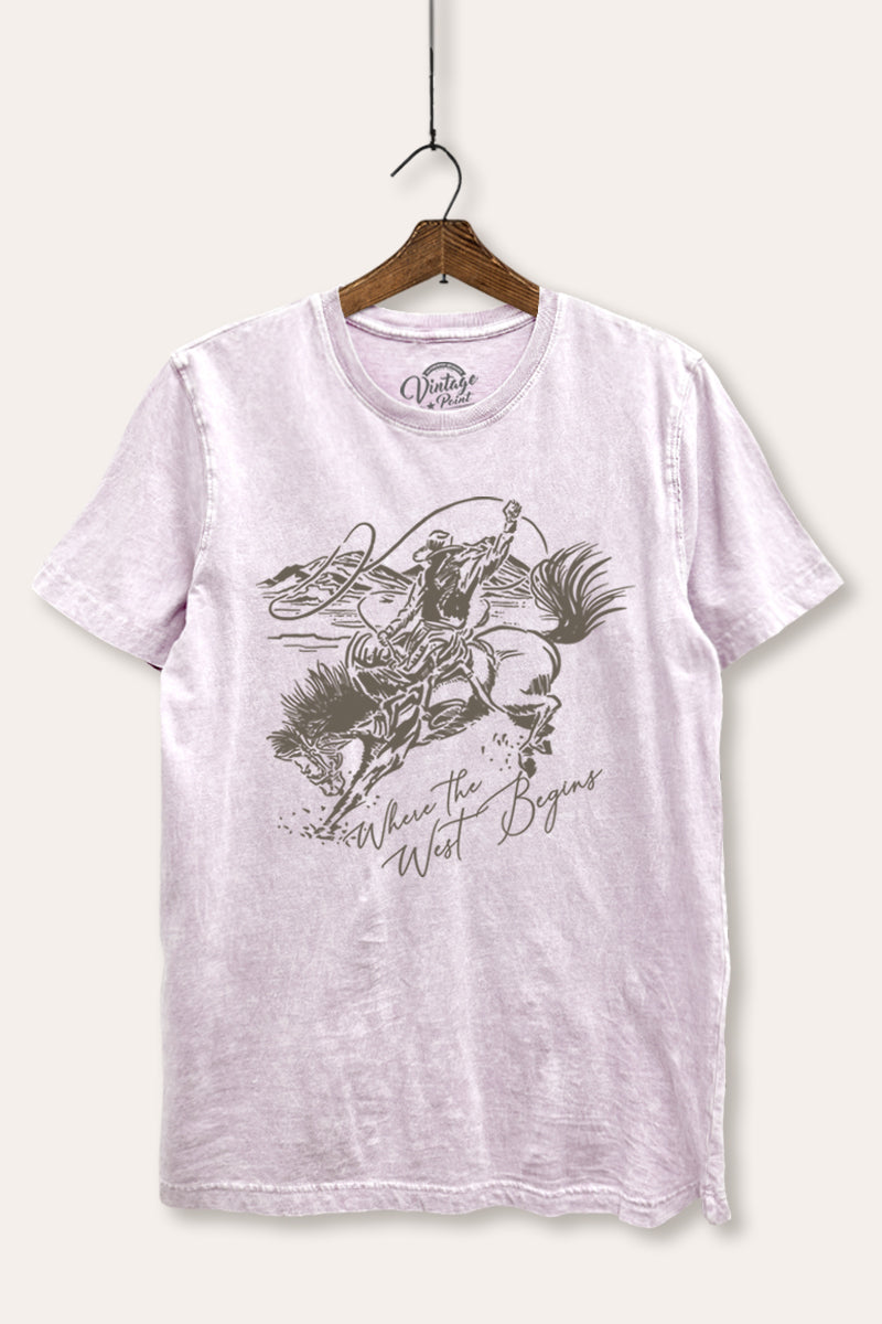 Where The West Begins Cowboy Graphic Mineral Wash Relaxed Tee