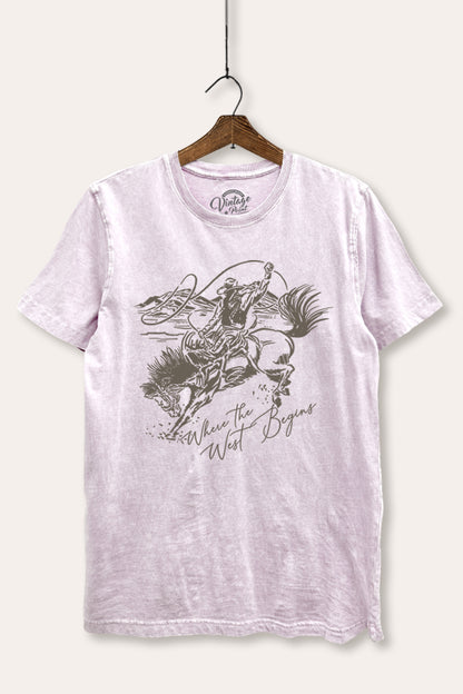 Where The West Begins Cowboy Graphic Mineral Wash Relaxed Tee