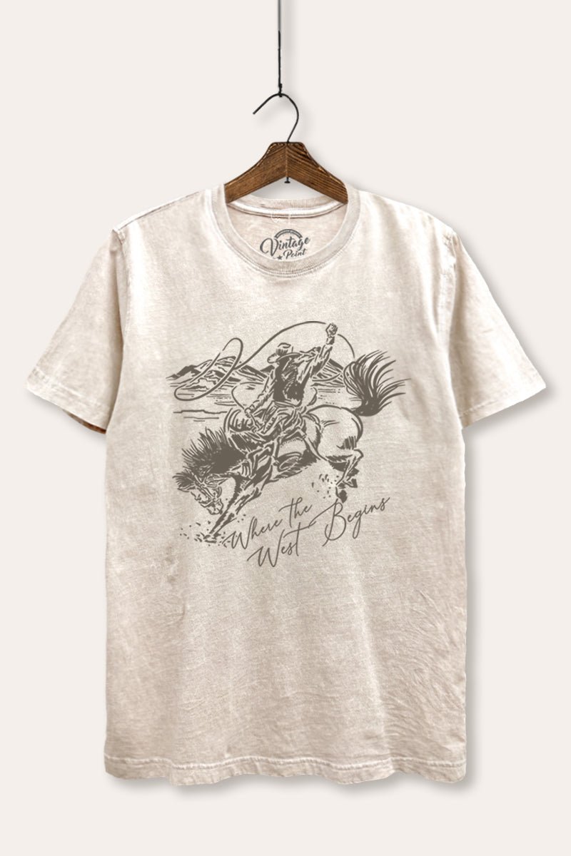 Where The West Begins Cowboy Graphic Mineral Wash Relaxed Tee