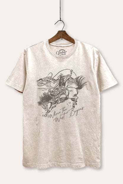Where The West Begins Cowboy Graphic Mineral Wash Relaxed Tee