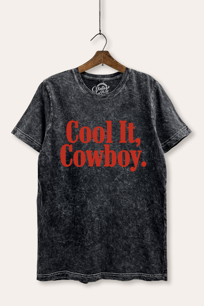"cool it cowboy" mineral wash relaxed graphic tee