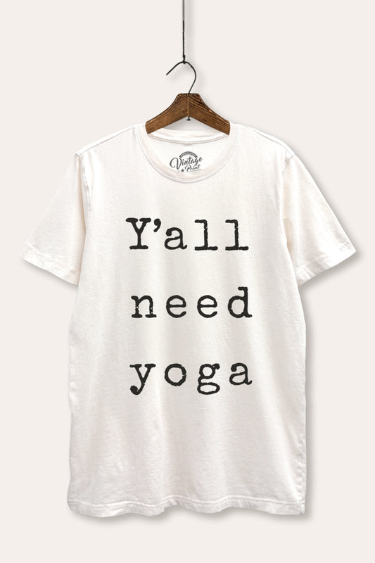 "y'all need yoga" graphic mineral wash relaxed tee