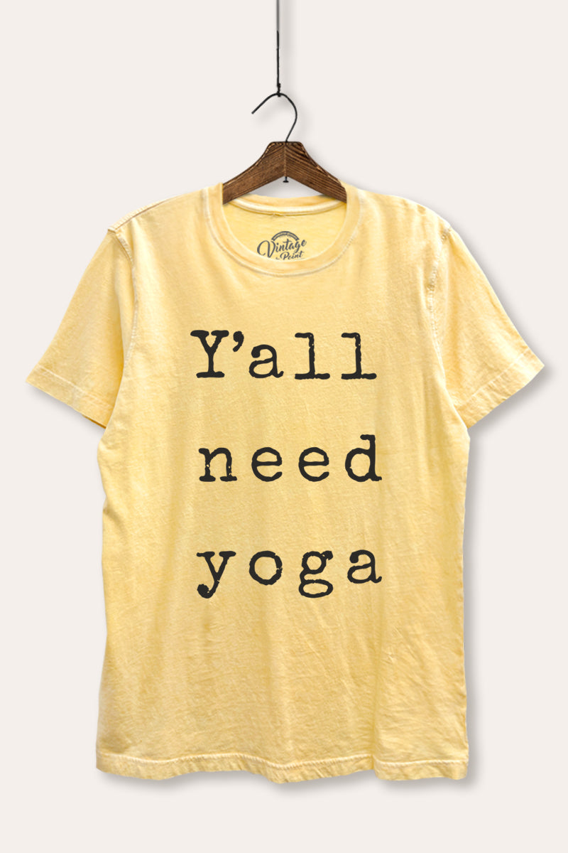 "y'all need yoga" graphic mineral wash relaxed tee