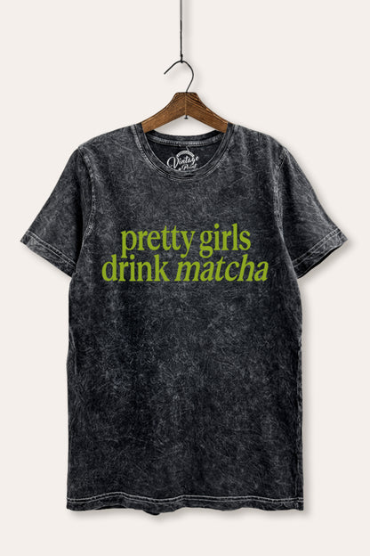 Pretty Girls Drink Matcha Graphic Mineral Wash Relaxed Tee