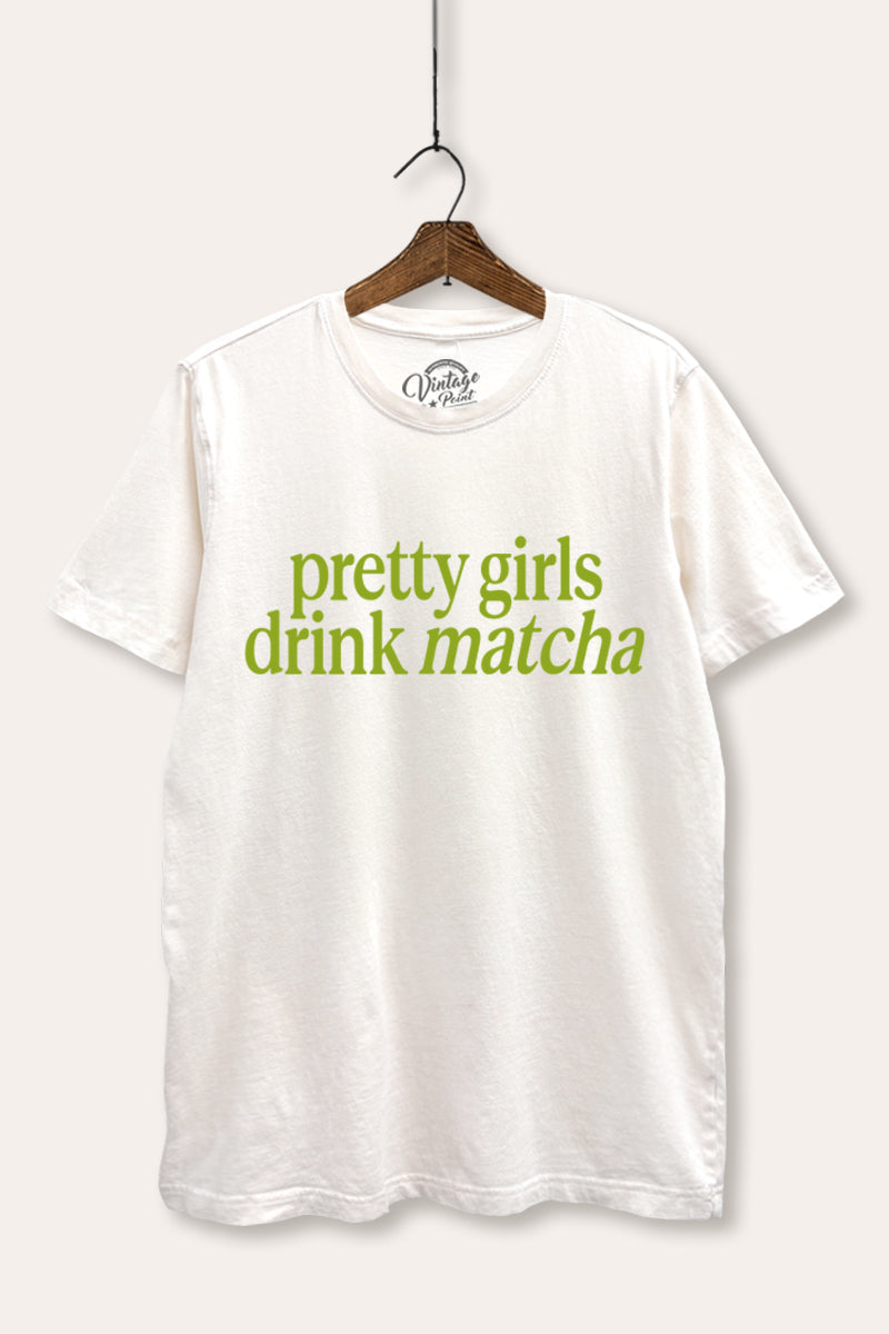"pretty girls drink matcha" mineral wash relaxed graphic t-shirt