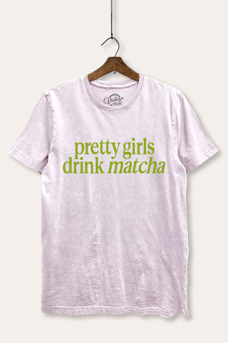 "pretty girls drink matcha" mineral wash relaxed graphic t-shirt