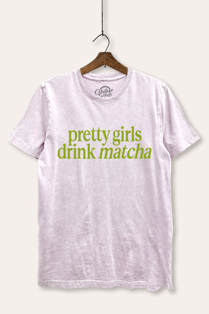 Pretty Girls Drink Matcha Graphic Mineral Wash Relaxed Tee