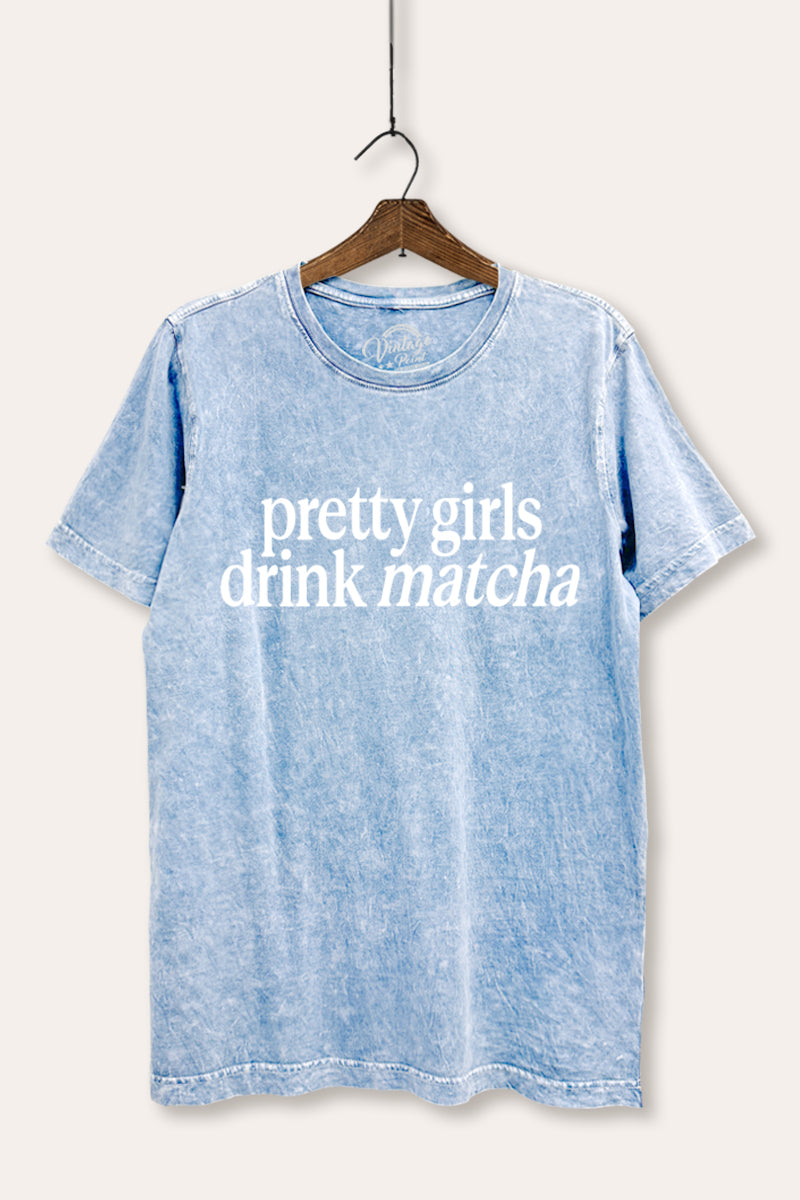 "pretty girls drink matcha" mineral wash relaxed graphic t-shirt