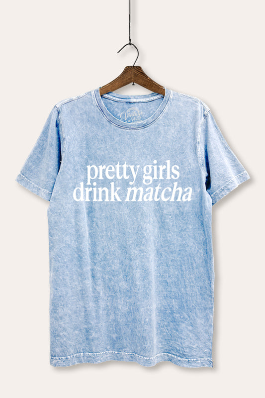 Pretty Girls Drink Matcha Graphic Mineral Wash Relaxed Tee