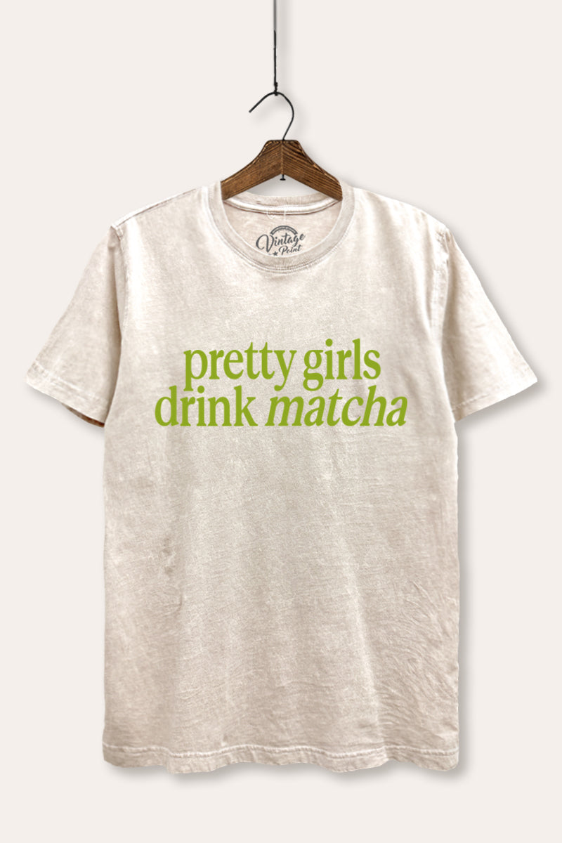 "pretty girls drink matcha" mineral wash relaxed graphic t-shirt