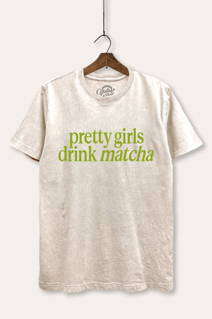 Pretty Girls Drink Matcha Graphic Mineral Wash Relaxed Tee