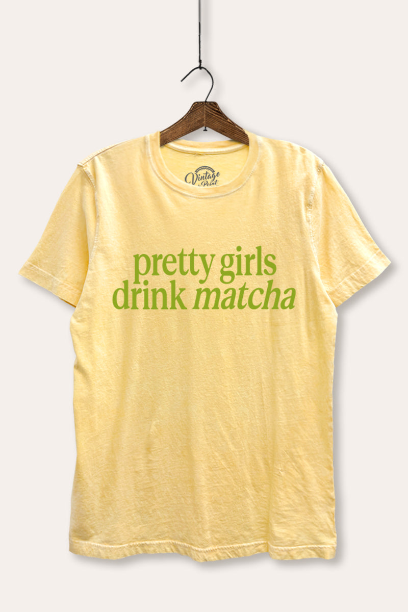 "pretty girls drink matcha" mineral wash relaxed graphic t-shirt
