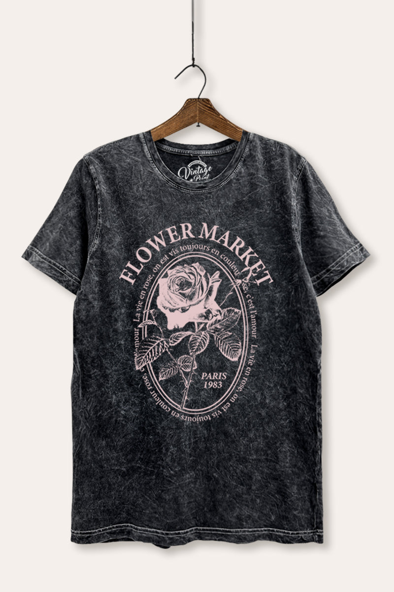 Flower Market Rose Graphic Mineral Wash Relaxed Tee