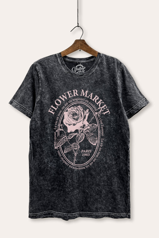Flower Market Rose Graphic Mineral Wash Relaxed Tee