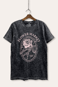 rose flower market graphic mineral wash relaxed tee